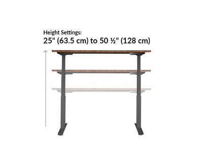 Vari electric standing desk 60 by 30 height settings range from 25 to 50 and a half inches