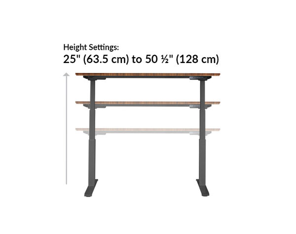 Vari electric standing desk 60 by 30 height settings range from 25 to 50 and a half inches