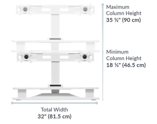 Dimension image shows that the maximum monitor width for rotation to vertical orientation is 24 inches and the base depth is 15 and three quarter inches deep and the base width is 19 and five eights wide