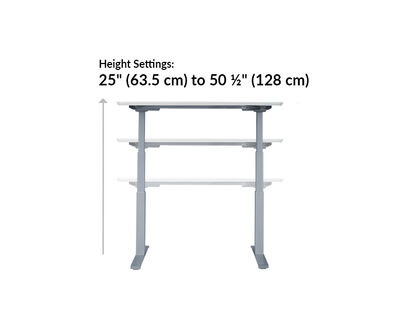electric standing desk height setting range from 25 and a half inches to 50 and a half inches