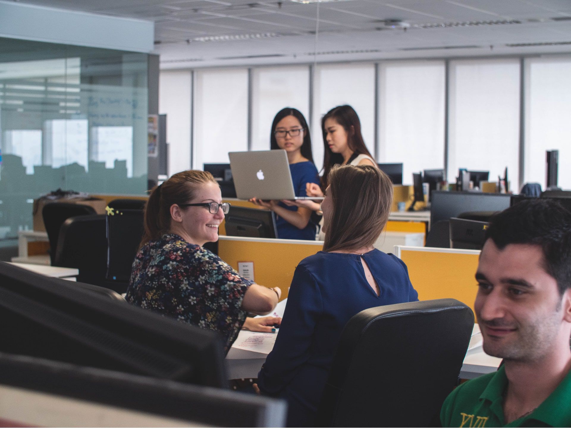 Group of professionals working in an office space.  image