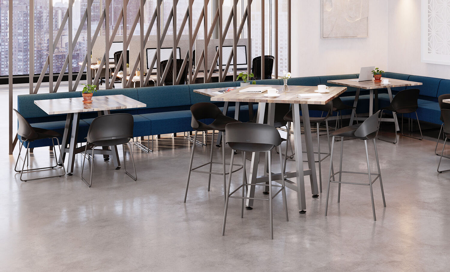cafe sitting area with tables and chairs