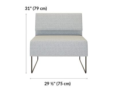armless seat is 29 and a half inches wide and 31 inches tall