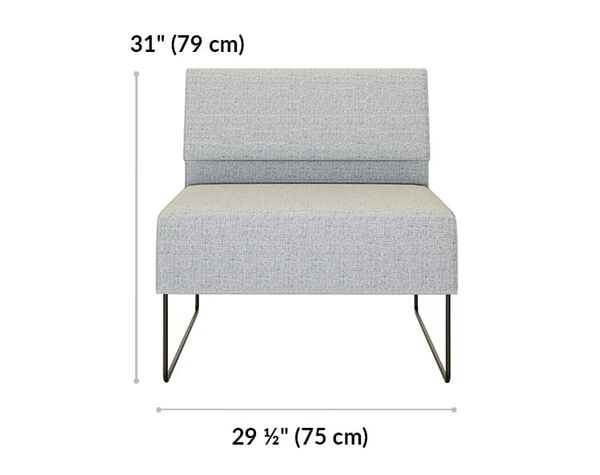 armless seat is 29 and a half inches wide and 31 inches tall