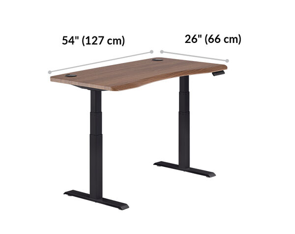 ergo electric Standing Desk 54x26 walnut black is fifty four inches wide and twenty six inches deep