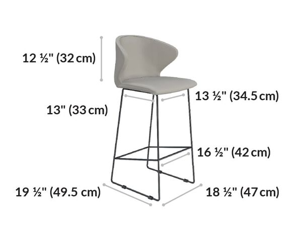tall cafe chair seat back is 12 and a half inches tall. Seat length is 12 inches and 13 and a half inches wide