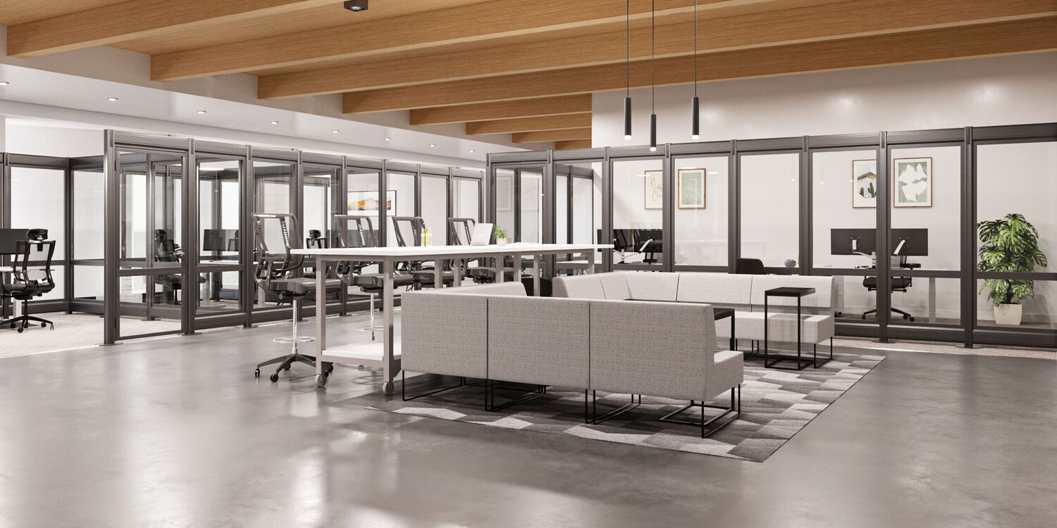 soft seating meeting areas in an open office