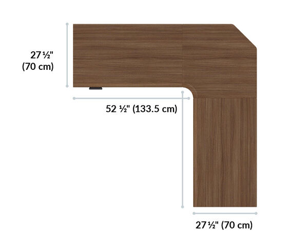each side of the l shape electric standing desk is twenty seven and a half inches wide
