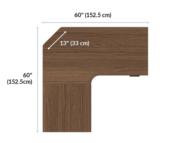 L-Shape Electric Standing Desk 60x60 Walnut black is 60 inches wide 