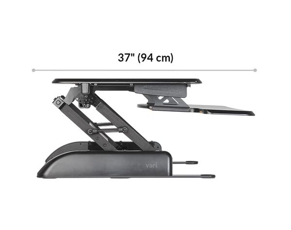Dimension image shows that the desk riser is a total of 37 inches deep