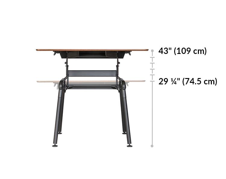 height settings range between 29 and a quarter inches and 43 inches off the ground.