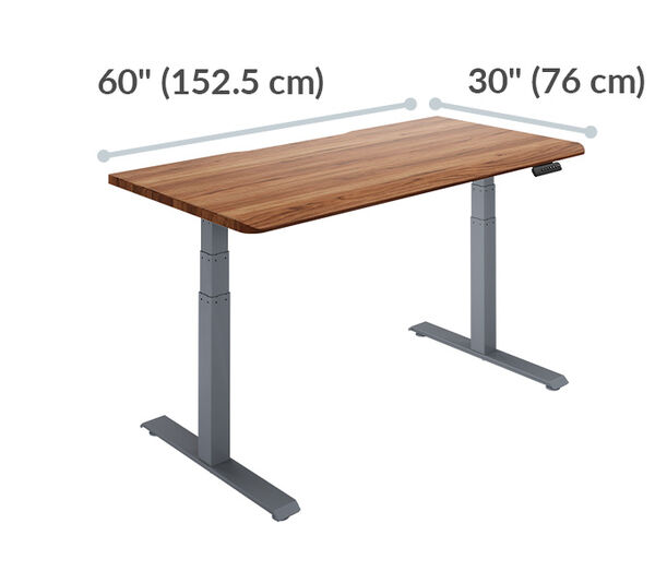 A black electric standing desk with a rectangular surface measuring 40 inches (101.5 cm) in width and 26 inches (66 cm) in depth.