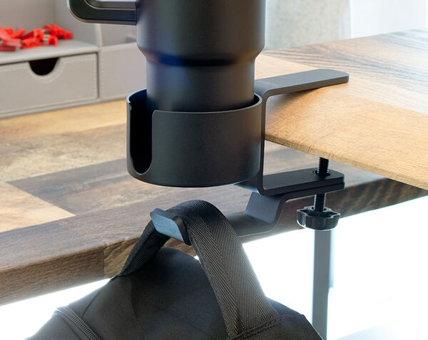 close up view of the cup holder with hook