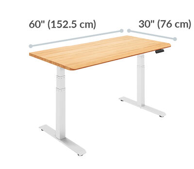 A walnut electric standing desk with a rectangular surface measuring 40 inches (101.5 cm) in width and 26 inches (66 cm) in depth.