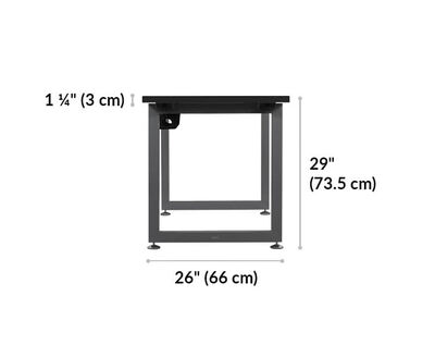 black table 60x30 is 29 inches tall and 26 inches deep. Table top is 1 and quarter inches thick