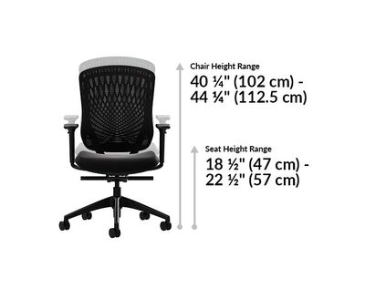 vari performance task chair height ranges from 40 and a quarter inches to 44 and a quarter inches