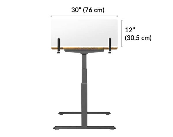 Vari privacy panel 30 is 30 inches wide and sits 12 inches above desk surface when mounted