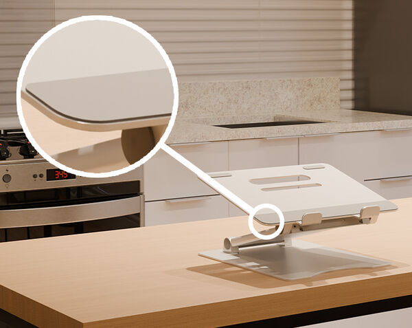 zoomed in section of the silicone pads that are at the bottom of the varidesk laptop stand 
