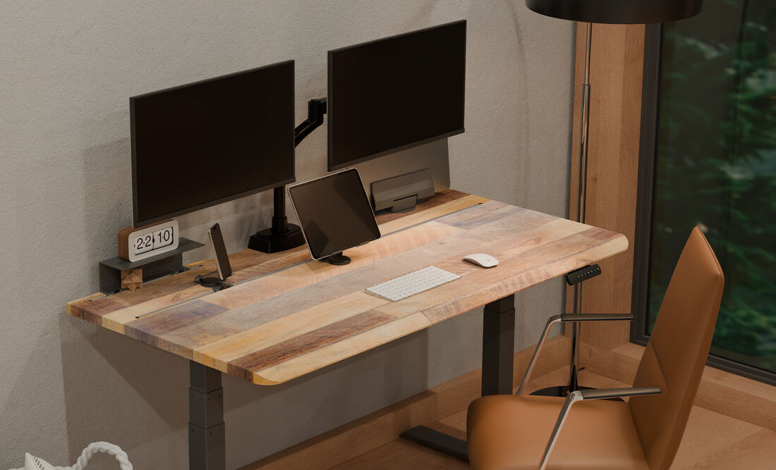 electric standing desk comfort edge slope noting rest points for forearms, elbows and wrists