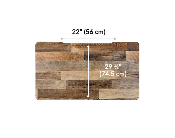 Electric standing desk desktop is 29 and a fourth inches long. Back cutout is 22 inches wide 