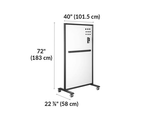 board base meaures 22 and 7 eighth inches deep and 40 inches wide. Skinny feet make for easy storage