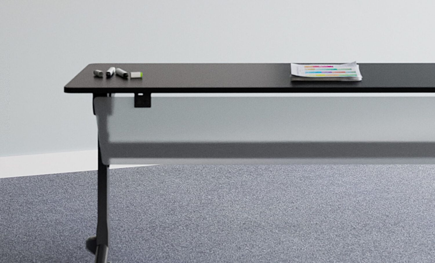 Vari flip top training table modesty panel attached on nested flip top training tables