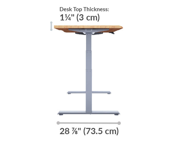electric standing desk has a height range of twenty five inches to fifty five and a half inches tall