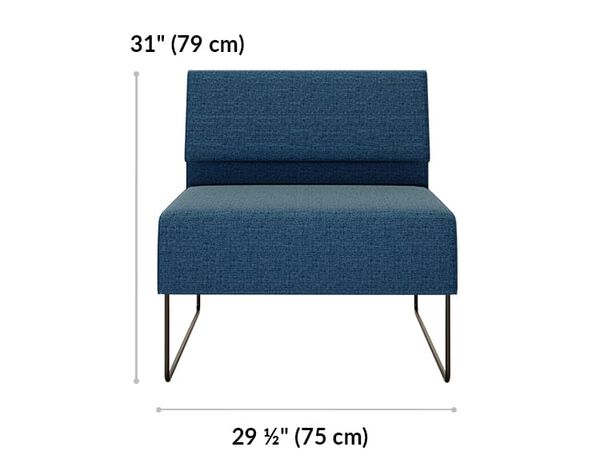 armless seat is 31 inches tall and 29 and a half inches wide