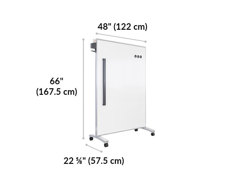 board base meaures 22 and 5 eighth inches deep and 48 inches wide. Skinny feet make for easy storage