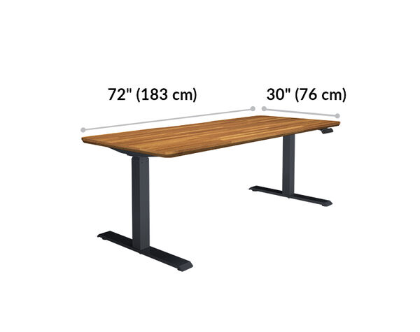Electric Standing Desk 72x30 Butcher Block is 72 inches wide and 30 inches deep