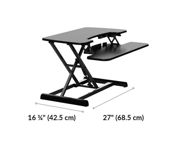 Essential Vertical Lift foot depth is 16 and 3 quarter inches.