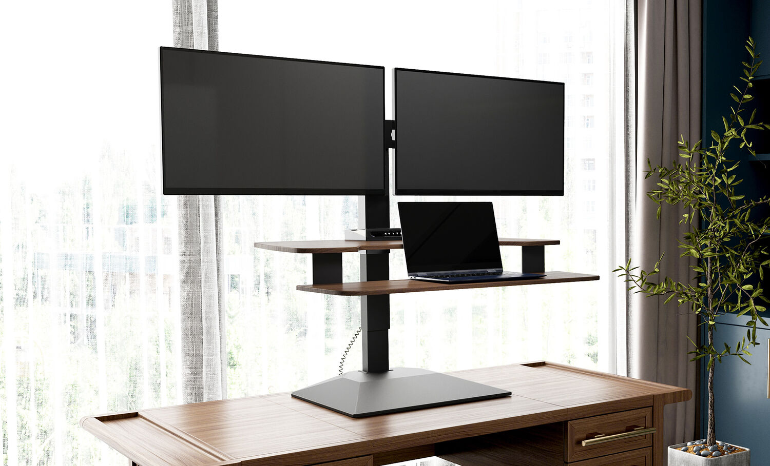 side view of the premier electric single monitor using the monitor mount to convert it to a dual monitor