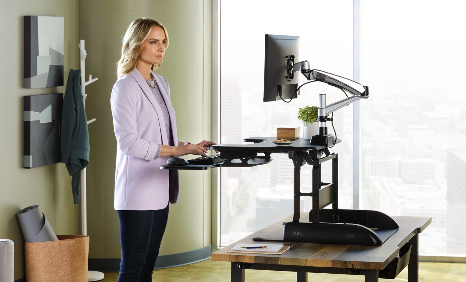 varidesk standing desk converter in use