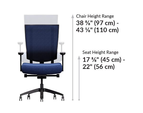 Vari task chair back height is 38 to 43 inches