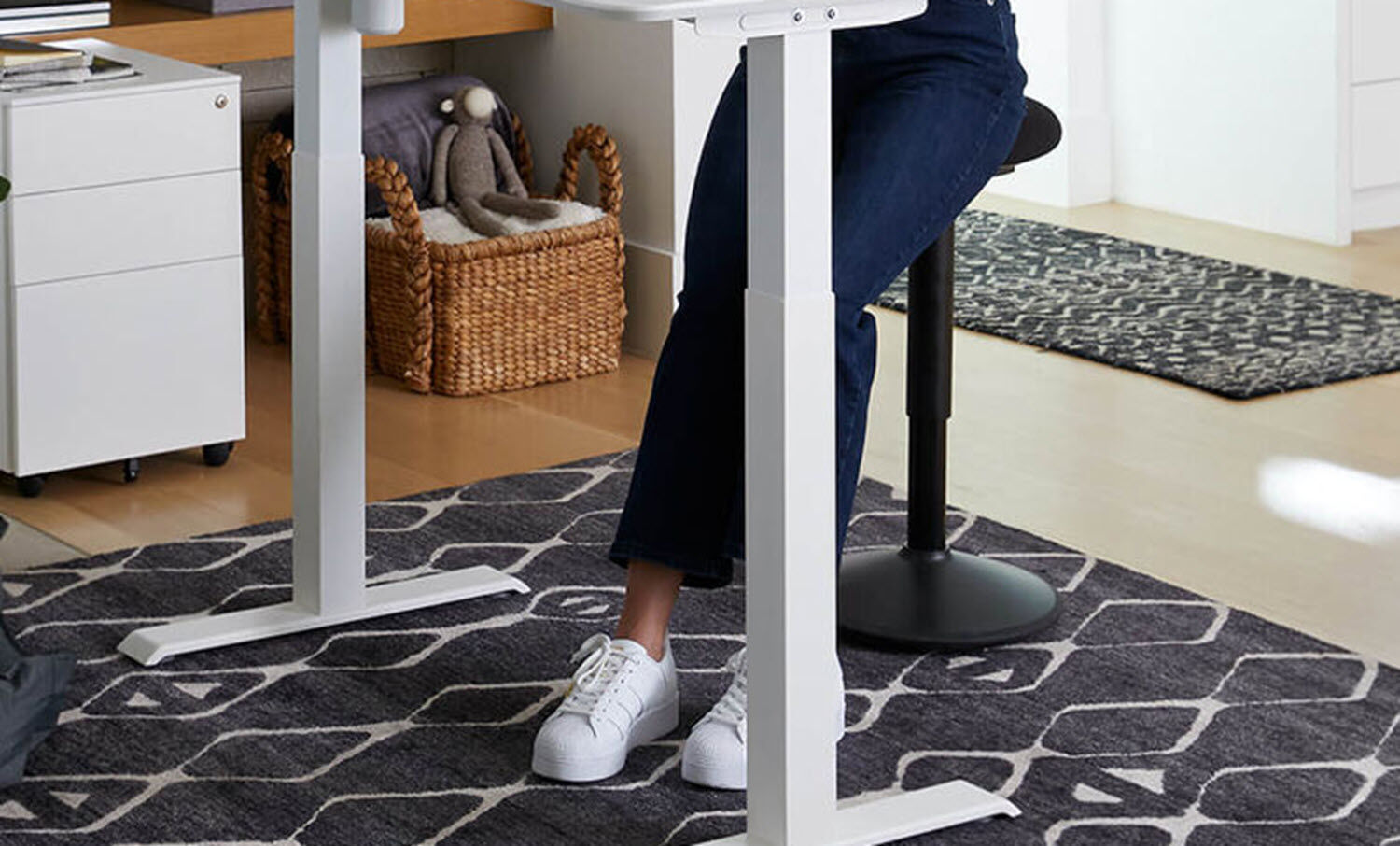 professional perched on essential active stool