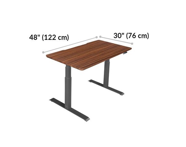Electric Standing Desk 48x30 Darkwood is 48 inches wide and 30 inches deep