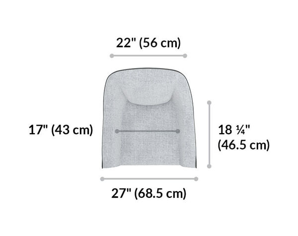 upholstered conference chair is 22 to 27  inches wide and 18 and a quarter inches deep. Seat cushion is 17 inches wide, 