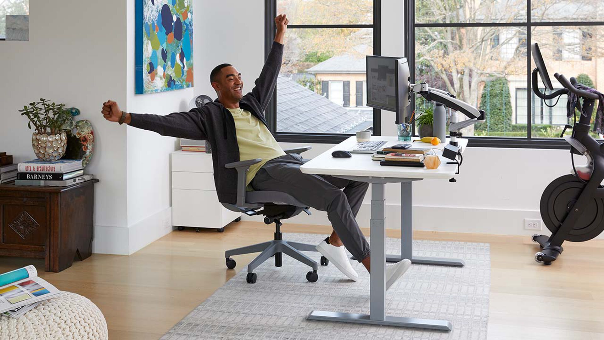 Man, happily working from home