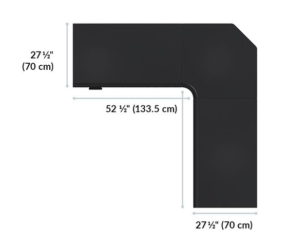 The L-Shape Electric Standing Desk black is 25 inches to 50 and a half inches tall