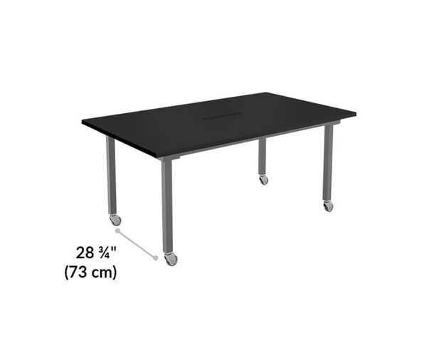 Standing conference table space between legs is 28 and a quarter inches 