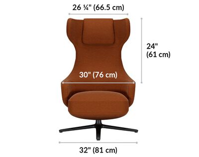 high back lounge chair is 32 inches wide. Seat is 30 inches wide and backrest is 24 inches tall