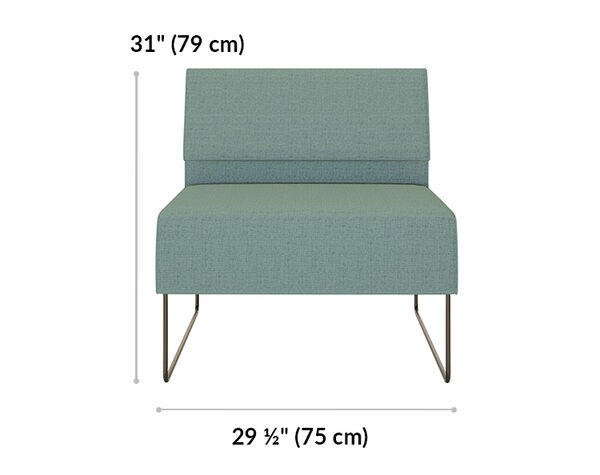 armless seat is 29 and a half inches wide and 31 inches tall