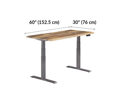 Electric Standing Desk ComfortEdge™ 60x30 Reclaimed Wood is 60 inches wide and 30 inches deep