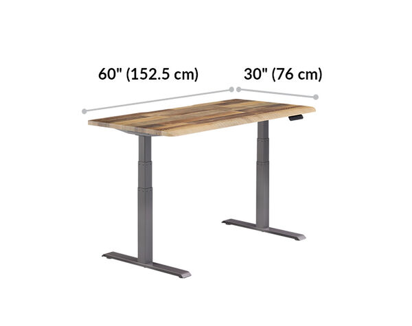 Electric Standing Desk ComfortEdge™ 60x30 Reclaimed Wood is 60 inches wide and 30 inches deep