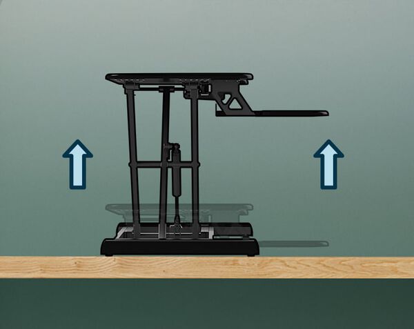 Individual raising desk converter to raised position