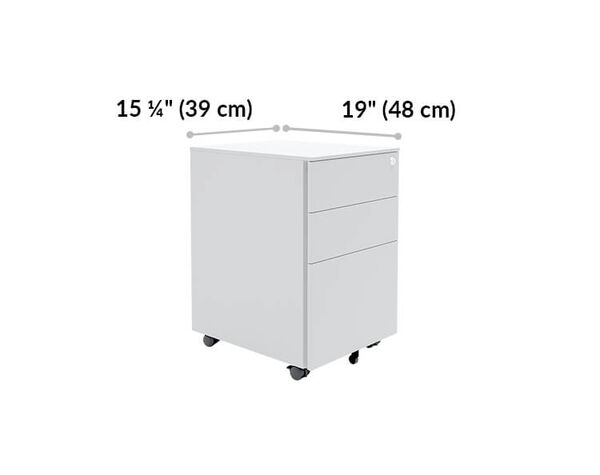 essential file cabinet is 15 and a quarter inches wide and 19 inches deep