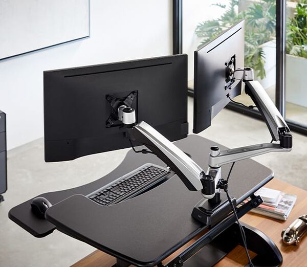 Vari Dual Monitor Arms mounted on Pro Plus converter