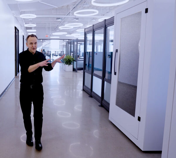 individual showing off office space