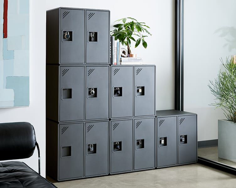 Vari lockers stacked in office setting