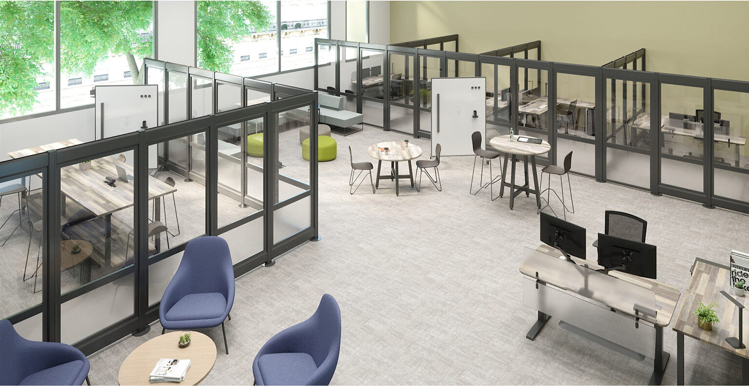 learning environment with vari tables, seating, walls, and accessories